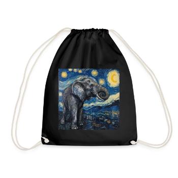 Elephant, Van Gogh, Starry Night - Drawstring Bag - black - Front