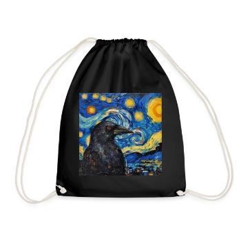 Raven, Bird, Van Gogh, Starry Night - Drawstring Bag - black - Front