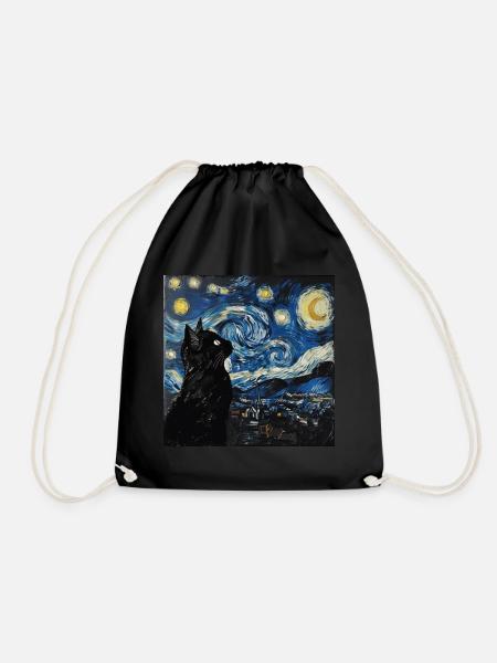 Schwarze katze, katze, Van Gogh, Sternennacht - Turnbeutel - Schwarz