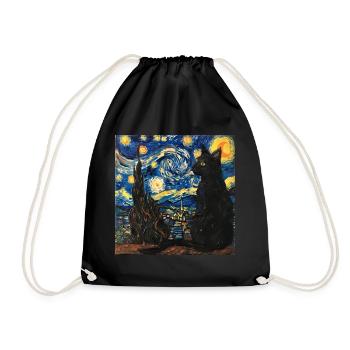 schwarze katze, katze, tier, van gogh, sternenacht - Turnbeutel - Schwarz - Vorne