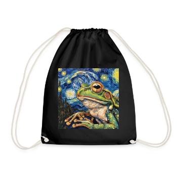 frosch, tier, van gogh, sternenacht - Turnbeutel - Schwarz - Vorne