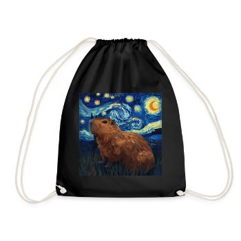 Capybara, Animal, Van Gogh, Starry Night - Drawstring Bag - black - Front