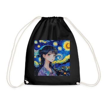 anime, anime mädchen, otaku, waifu, van gogh - Turnbeutel - Schwarz - Vorne