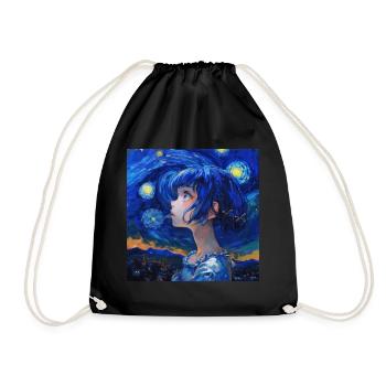 anime, anime mädchen, otaku, waifu, van gogh - Turnbeutel - Schwarz - Vorne