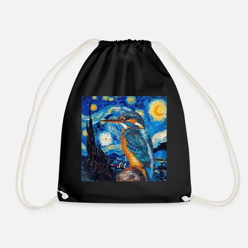eisvogel, vogel, tier, van gogh, sternenacht - Turnbeutel - Schwarz