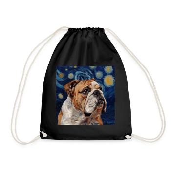 Bulldog, Dog, Van Gogh, Starry Night - Drawstring Bag - black - Front