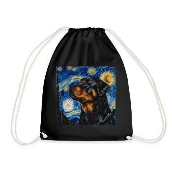 rottweiler, dog, van gogh, starry night - Drawstring Bag - black - Front