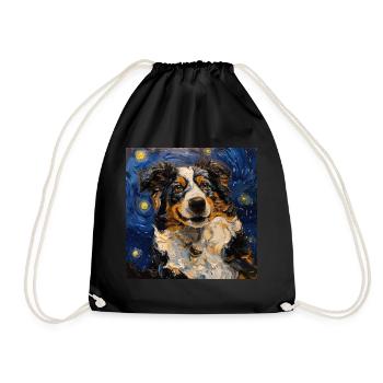 Australian Shepherd, dog, van gogh, starry night - Drawstring Bag - black - Front
