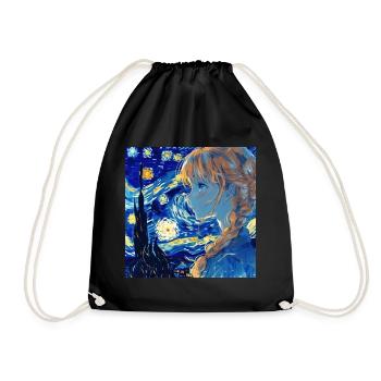 anime, anime mädchen, otaku, waifu, van gogh - Turnbeutel - Schwarz - Vorne