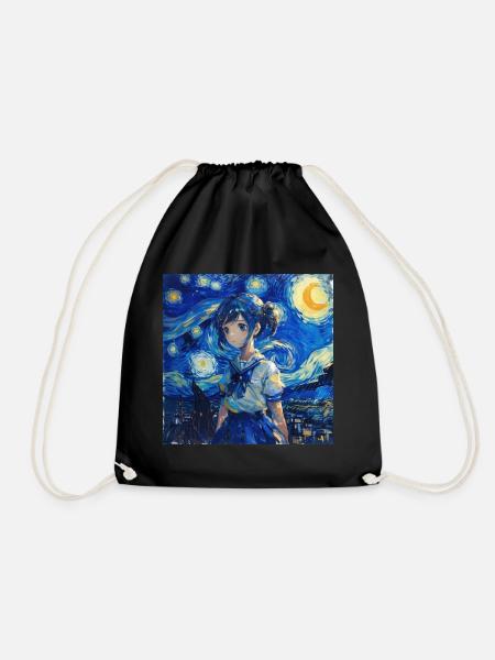 anime, anime mädchen, otaku, waifu, van gogh - Turnbeutel - Schwarz