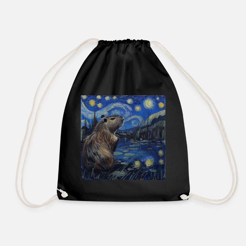 Capybara, Van Gogh, Nuit étoilée - Sac de sport léger - noir