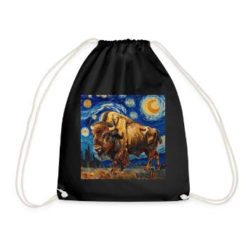 Bison, Buffalo, Animal, Van Gogh, Starry Night - Drawstring Bag - black - Front