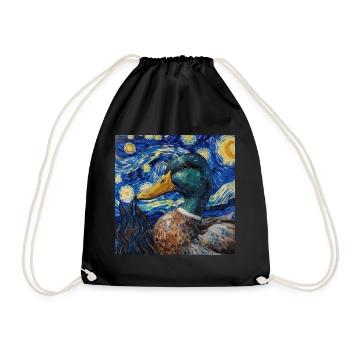 Duck, Animal, Van Gogh, Starry Night - Drawstring Bag - black - Front