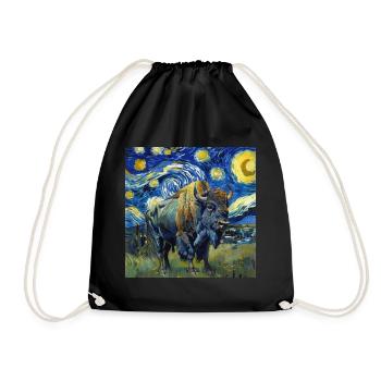Bison, Buffalo, Animal, Van Gogh, Starry Night - Drawstring Bag - black - Front