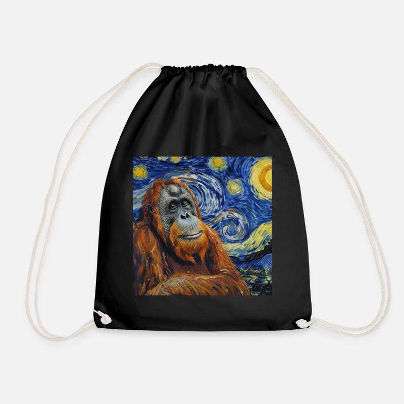 orang-utan, affe, tier, van gogh, sternennacht - Turnbeutel - Schwarz