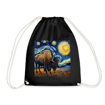 Bison, Buffalo, Animal, Van Gogh, Starry Night - Drawstring Bag - black - Front