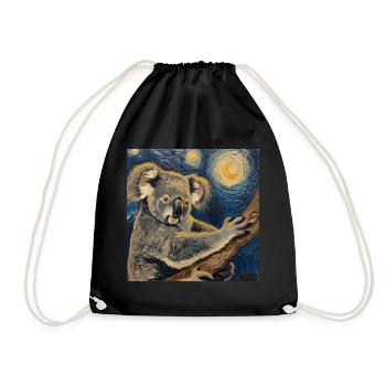 Koala, Van Gogh, Starry Night, Gift - Drawstring Bag - black - Front