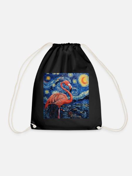 flamingo, van gogh, sternennacht, geschenk, gesche - Turnbeutel - Schwarz