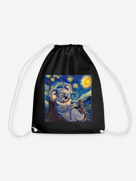 koala, van gogh, sternennacht, geschenk - Turnbeutel - Schwarz