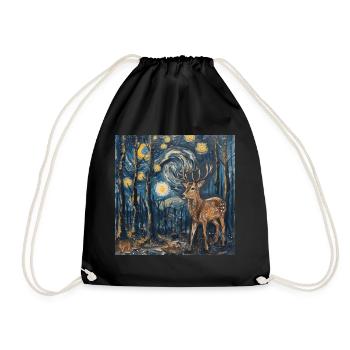 Cerf, Van Gogh, nuit étoilée, cadeau - Sac de sport léger - noir - Devant