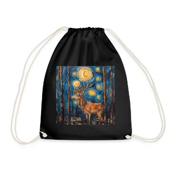 Cerf, Van Gogh, nuit étoilée, cadeau - Sac de sport léger - noir - Devant