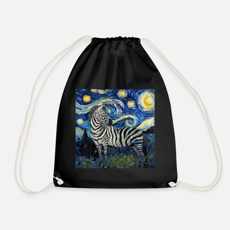 Zèbre, Van Gogh, nuit étoilée, cadeau - Sac de sport léger - noir