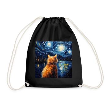 Cat, Cat Motif - Drawstring Bag - black - Front