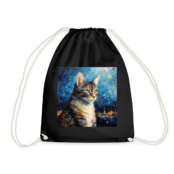 Cat, Cat Motif - Drawstring Bag - black - Front