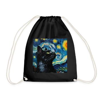 Cat, Cat Motif - Drawstring Bag - black - Front