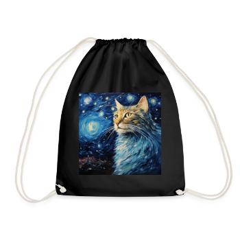 Chat, Motif De Chat, Van Gogh, Nuit Étoilée - Sac de sport léger - noir - Devant