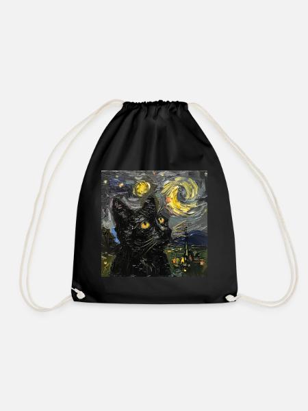 Katze, katzenmotiv, van gogh, sternennacht - Turnbeutel - Schwarz