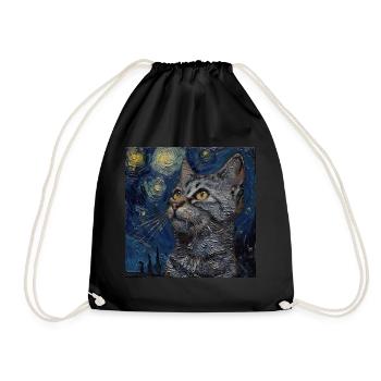 Cat, Cat Motif, - Drawstring Bag - black - Front