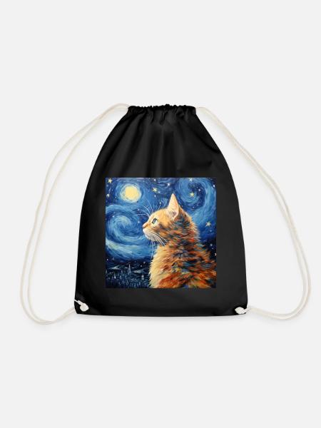 Katze, katzenmotiv, van gogh, sternennacht - Turnbeutel - Schwarz