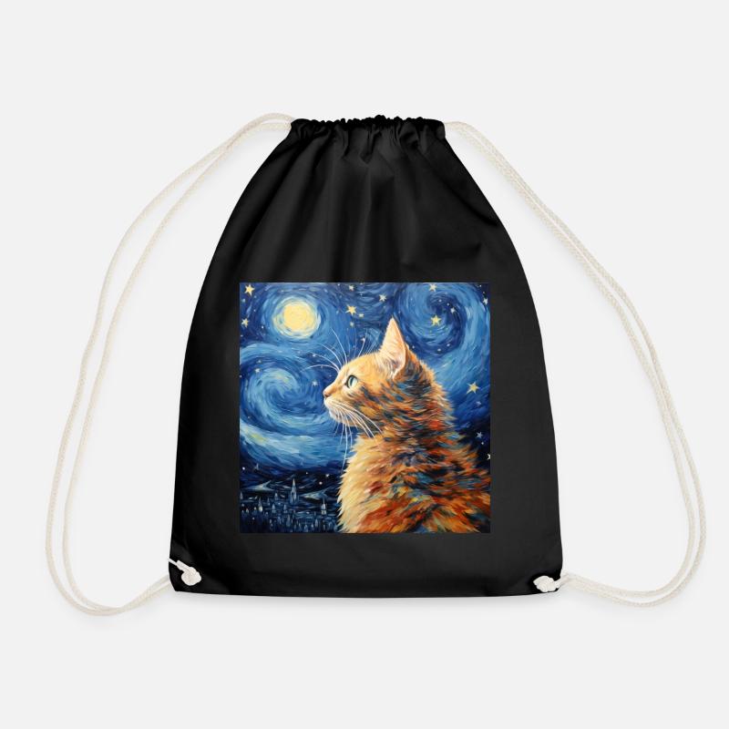 Katze, katzenmotiv, van gogh, sternennacht - Turnbeutel - Schwarz