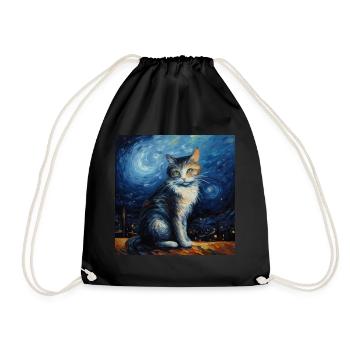 Cat, cat motif, van gogh, starry night - Drawstring Bag - black - Front
