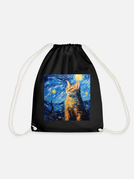 Katze, katzenmotiv, van gogh - Turnbeutel - Schwarz