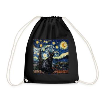 Cat, Cat Motif - Drawstring Bag - black - Front