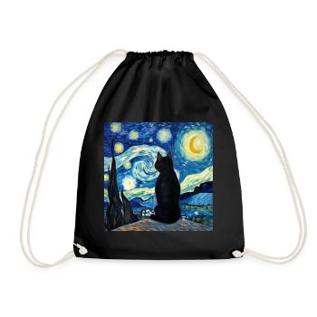 Cat, Cat Motif - Drawstring Bag - black - Front