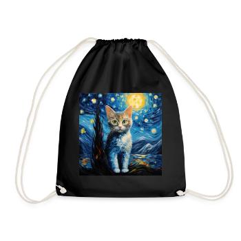 Cat, Cat Motif - Drawstring Bag - black - Front