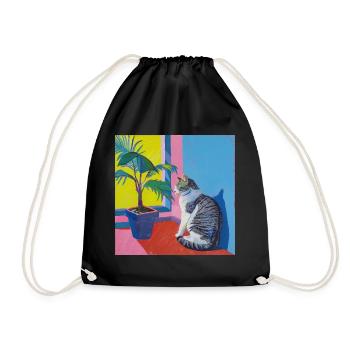 Katze, katzenmotiv, popart, geschenk, geschenkidee - Turnbeutel - Schwarz - Vorne