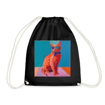 Katze, katzenmotiv, popart, geschenk, geschenkidee - Turnbeutel - Schwarz - Vorne