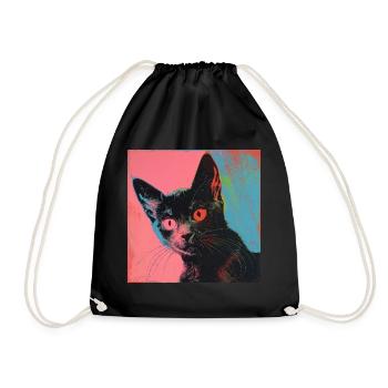 Katze, katzenmotiv, popart, geschenk, geschenkidee - Turnbeutel - Schwarz - Vorne