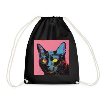Katze, katzenmotiv, popart, geschenk, geschenkidee - Turnbeutel - Schwarz - Vorne
