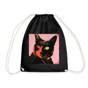 Katze, katzenmotiv, popart, geschenk, geschenkidee - Turnbeutel - Schwarz - Vorne