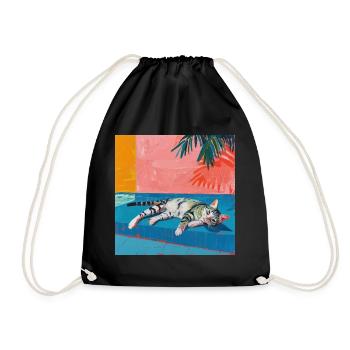 Katze, katzenmotiv, popart, geschenk, geschenkidee - Turnbeutel - Schwarz - Vorne
