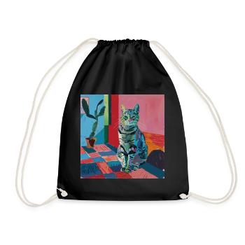 Katze, katzenmotiv, popart, geschenk, geschenkidee - Turnbeutel - Schwarz - Vorne