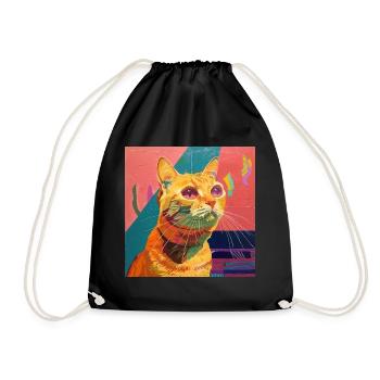 Katze, katzenmotiv, popart, geschenk, geschenkidee - Turnbeutel - Schwarz - Vorne