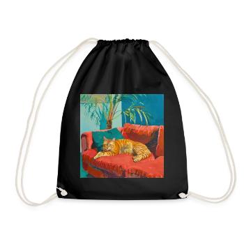 Katze, katzenmotiv, popart, geschenk, geschenkidee - Turnbeutel - Schwarz - Vorne
