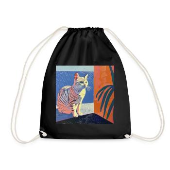 Katze, katzenmotiv, popart, geschenk, geschenkidee - Turnbeutel - Schwarz - Vorne