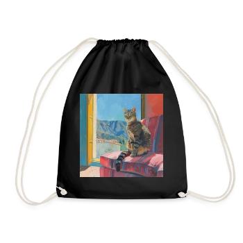 Katze, katzenmotiv, popart, geschenk, geschenkidee - Turnbeutel - Schwarz - Vorne
